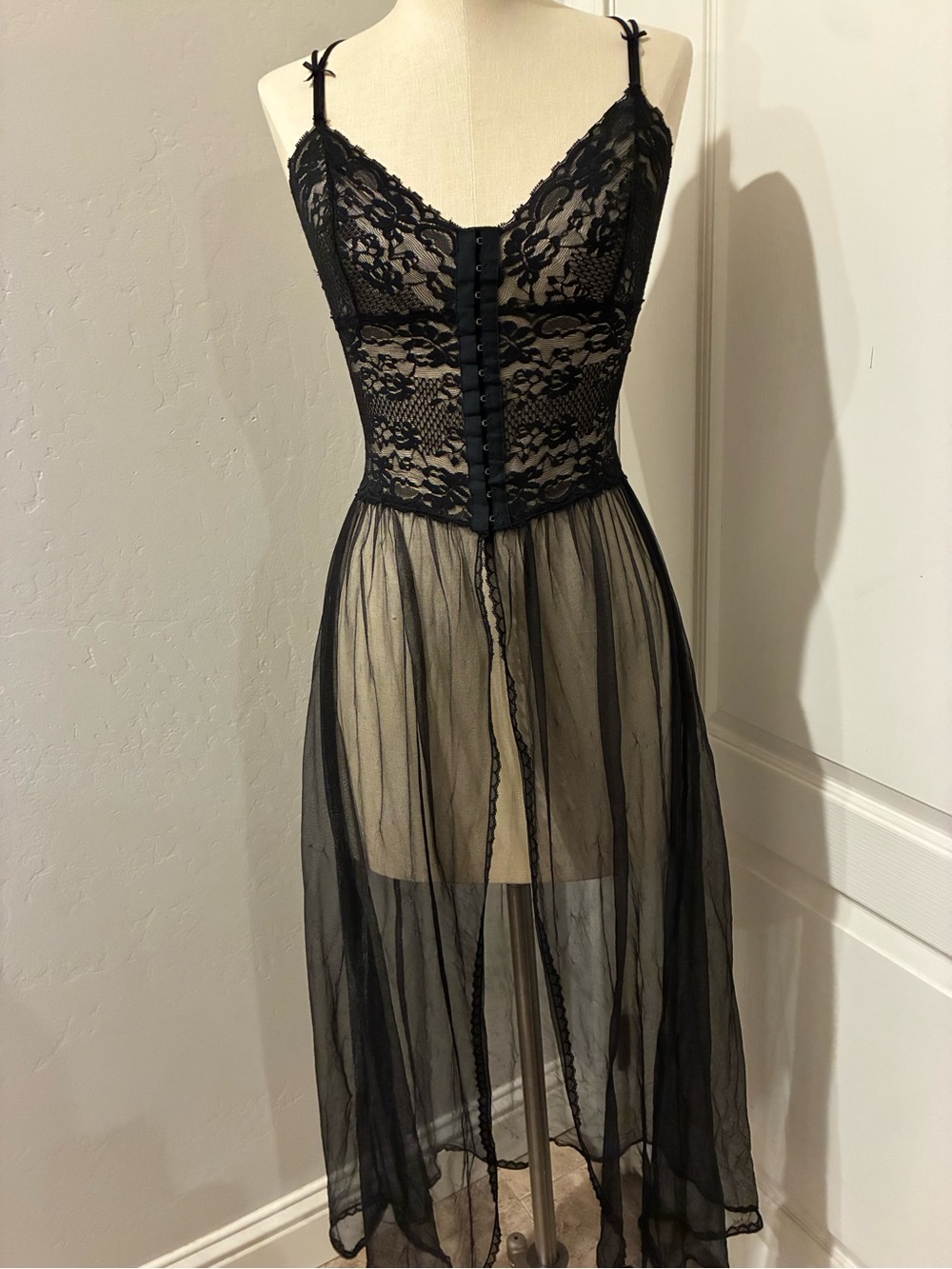 Leg Avenue Black Sheer Lace High-Low Slip Dress